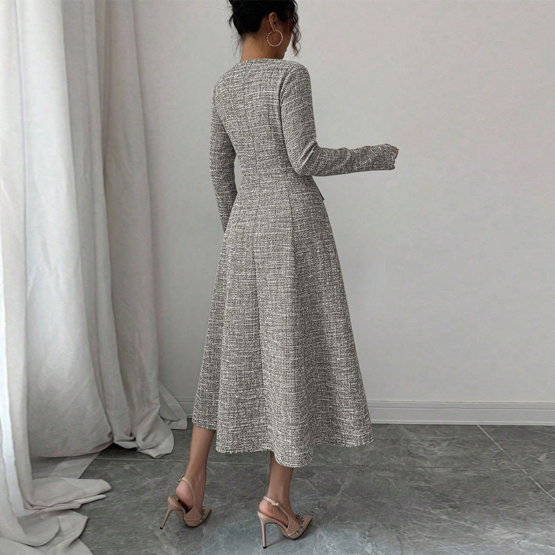 Damen Tweed-Kleid Klassisch Elegantes Mit Taschen Norvielle