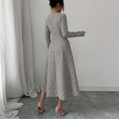 Damen Tweed-Kleid Klassisch Elegantes Mit Taschen Norvielle