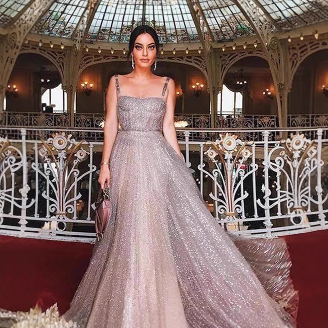 Damen Glitzerndes A-Linien Kleid mit Spaghettiträgern
