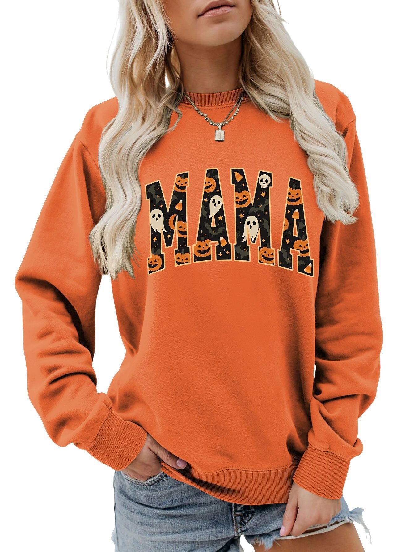 Damen Sweatshirt Halloween-Design Baumwolle Bequem