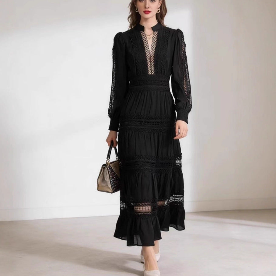 Damen Maxikleid Romantisch Rüschendetails Durchsichtig Norvielle - Norvielle