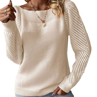 Damen Strickpullover Rundhalsausschnitt Lochärmel Norvielle