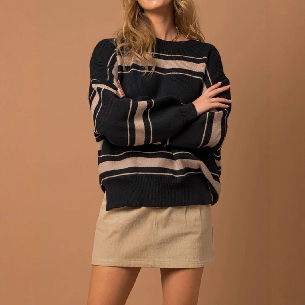 Damen Strickpullover Übergroße Ärmel Streifen Norvielle