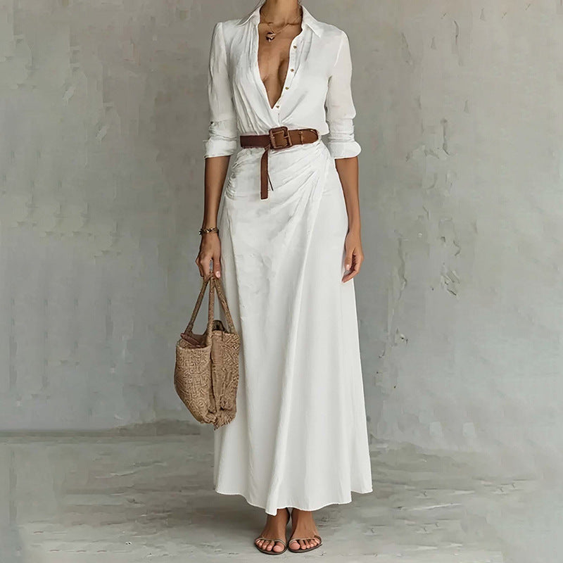 Damen Maxi-Kleid V-Ausschnitt Tailliert Norvielle