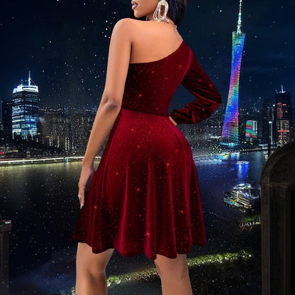 Damen A-Linien Kleid Schulterfrei Glitzernd Norvielle