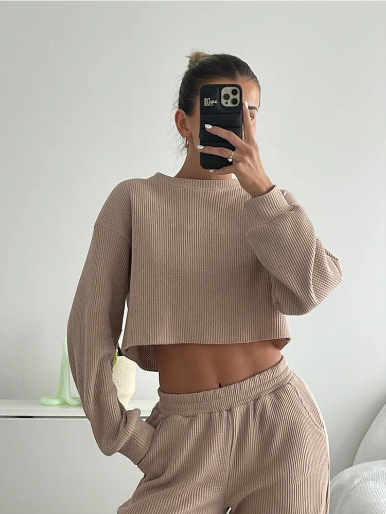 Damen Set Cropped Sweatshirt und weite Hosen Norvielle