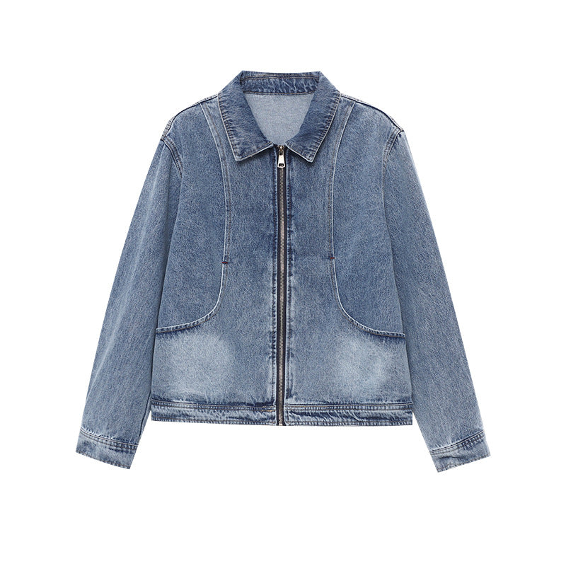 Damen Oversized Denim-Jacke mit Taschen und dezenten Details