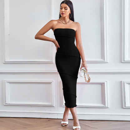 Damen Midikleid Tailliert Schulterfrei Norvielle
