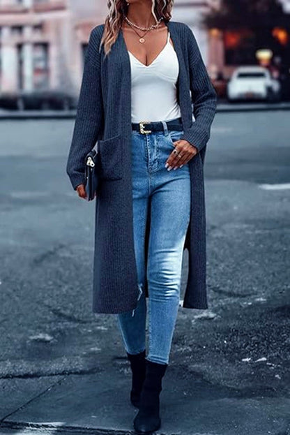 Damen Grobstrick-Cardigan Offene Taschen Lässiger Schnitt Norvielle