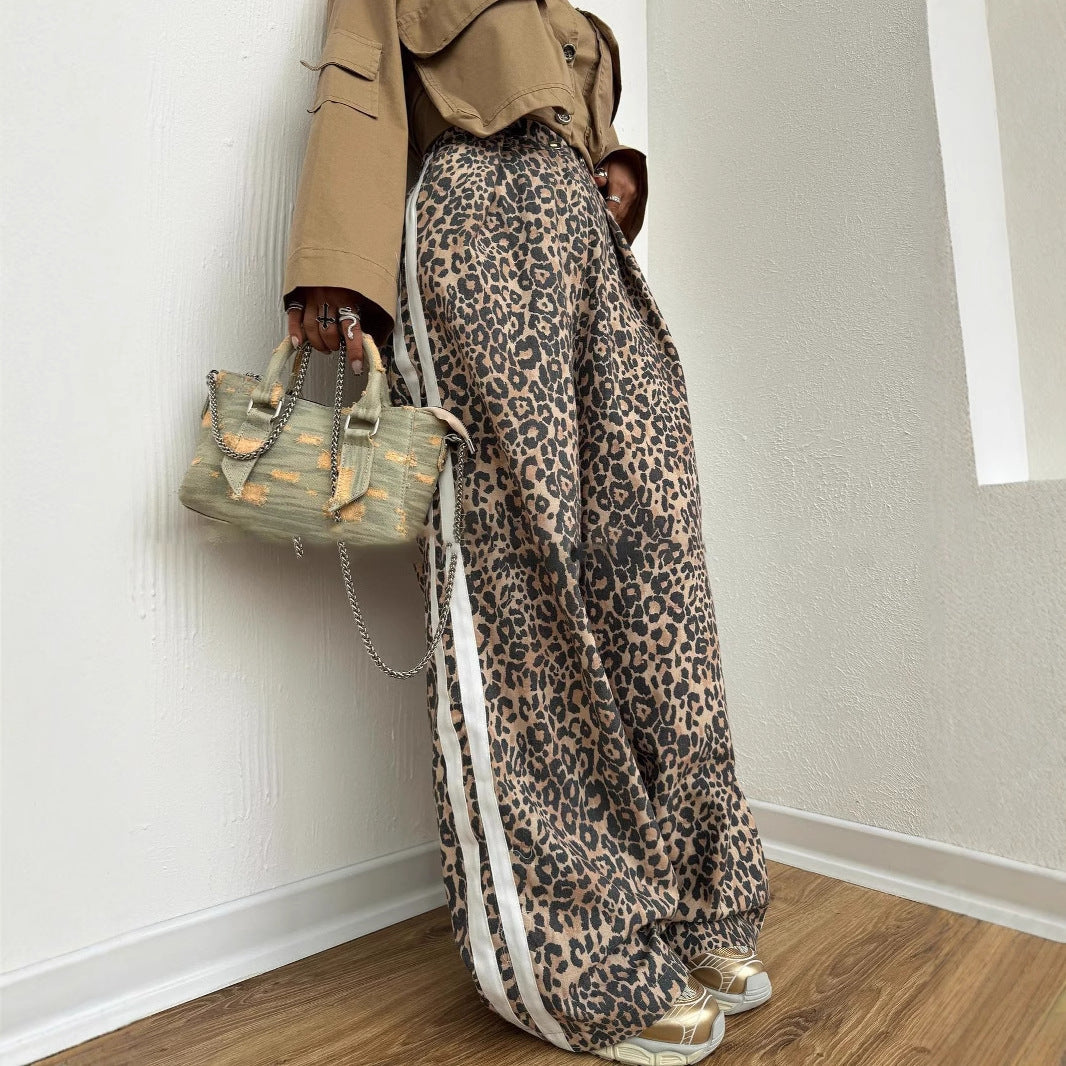 Damen Maxihose Leopardenmuster Baumwolle