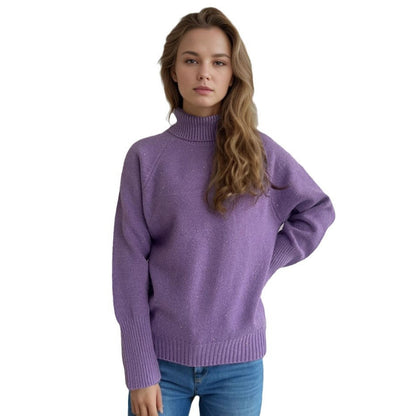 Damen Rollkragenpullover Strukturiertes Strickdesign Glitzernde