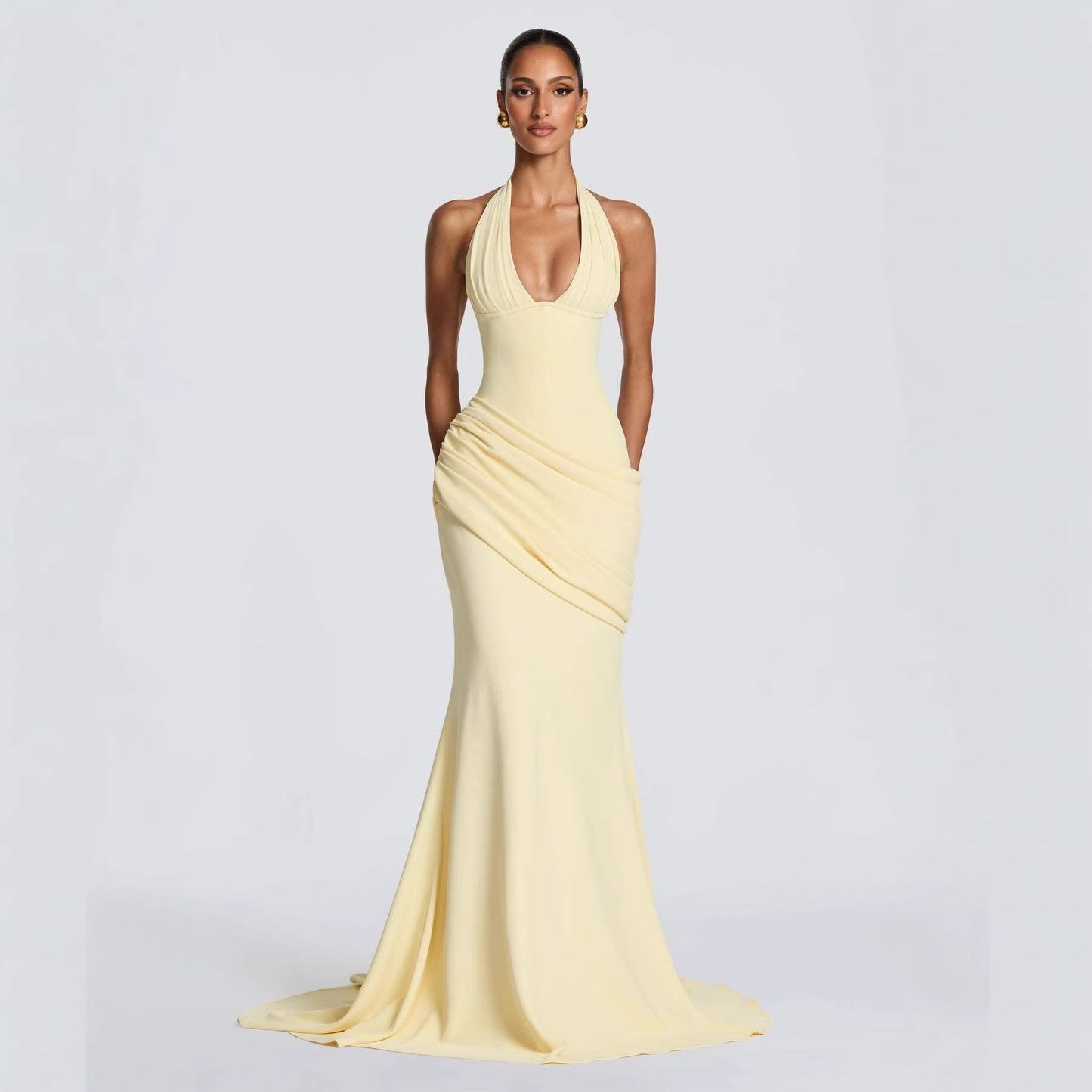 Damen Abendkleid Wickeldesign V-Ausschnitt Norvielle