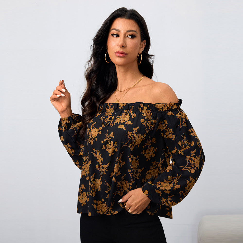 Damen Off-Shoulder Bluse Floralmuster Elastisch