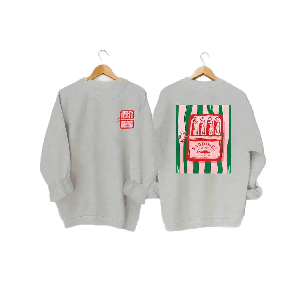 Damen Sweatshirt Sardinen-Grafik Lässig Norvielle