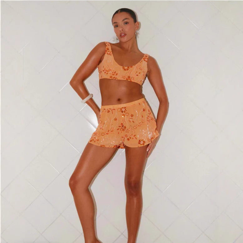 Damen Bikini-Set Glitzernde Blumen Details Figurbetonter Schnitt - Norvielle
