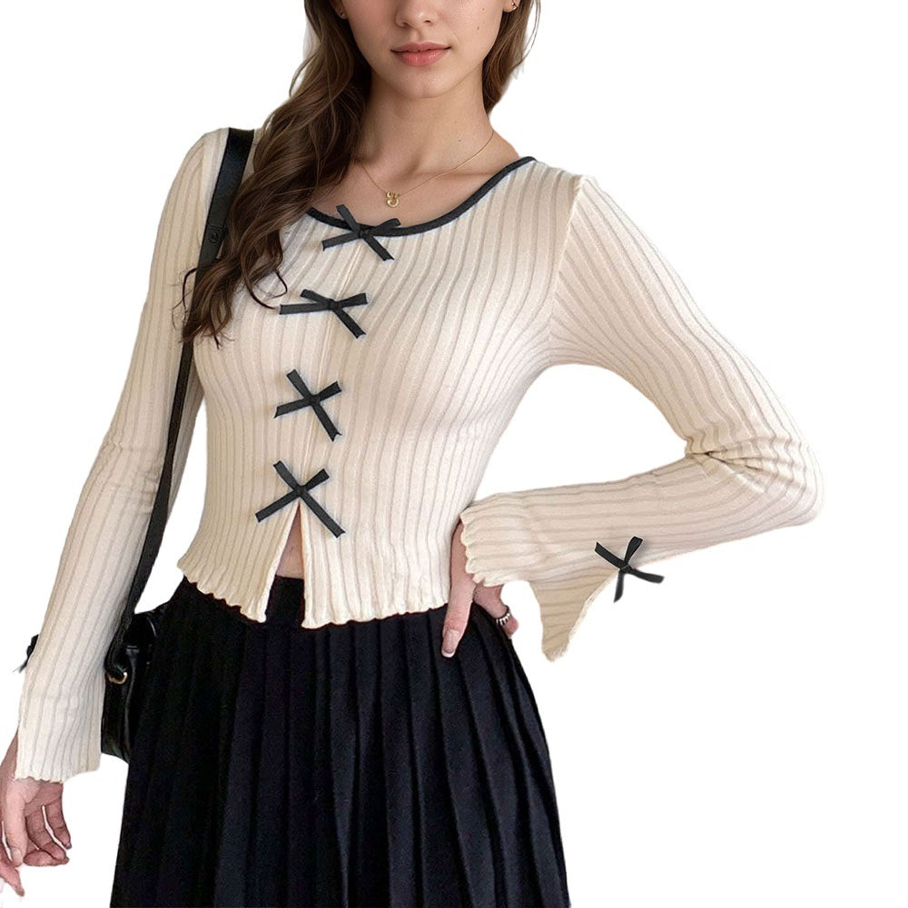 Damen Langarmshirt Dekoratives Schleifchen-Details Norvielle