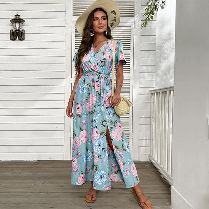 Damen Maxikleid Floralmuster Elegantes Wickeldesign - Norvielle