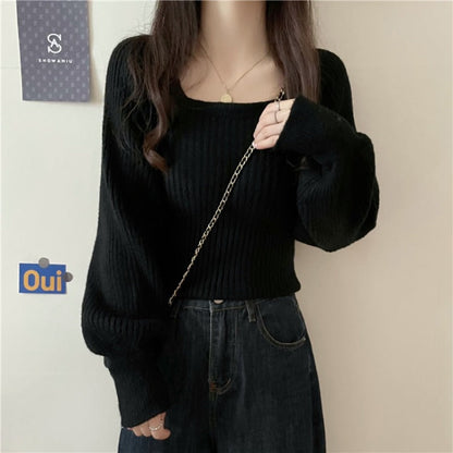 Damen Rippstrickpullover Weite Ärmel Norvielle