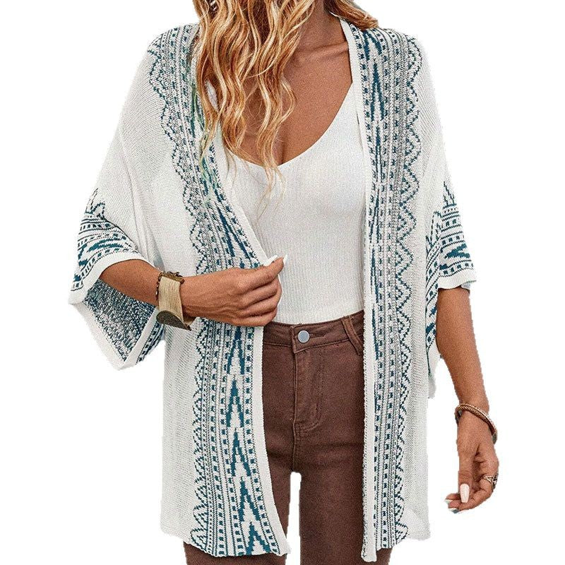 Damen Strickjacke Ethno-Muster Weit Norvielle