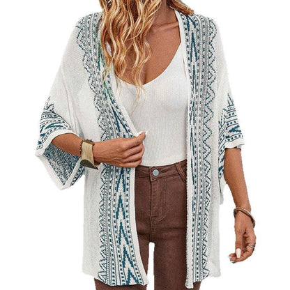 Damen Strickjacke Ethno-Muster Weit Norvielle