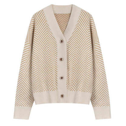 Damen Strickjacke Chevron Muster Knopfverschluss Norvielle