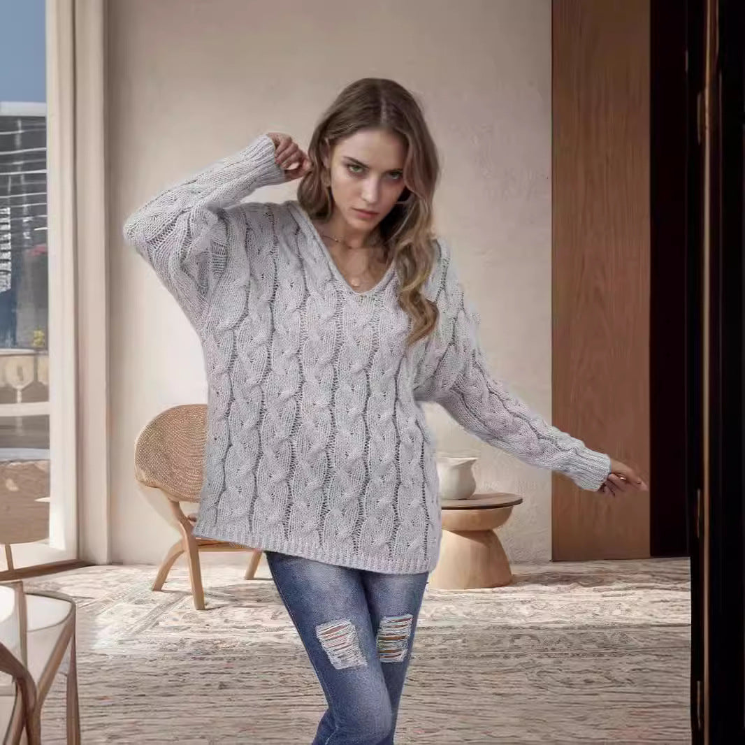 Damen Grobstrickpullover Romantisch Zopfmuster Weit Norvielle