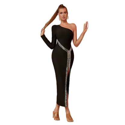 Damen Maxikleid Asymmetrischer Schnitt Glitzernd