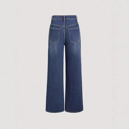 Damen Weite Denim-Hose Hochbund Klassisch