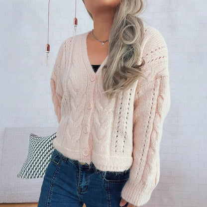 Damen Strickjacke V-Ausschnitt Voluminöse Ärmel Norvielle