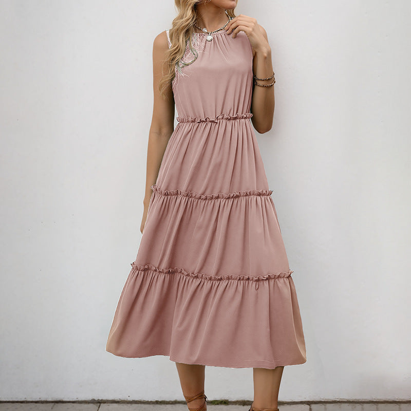 Damen Maxikleid Rüschendetails Elastischer Taillenzug