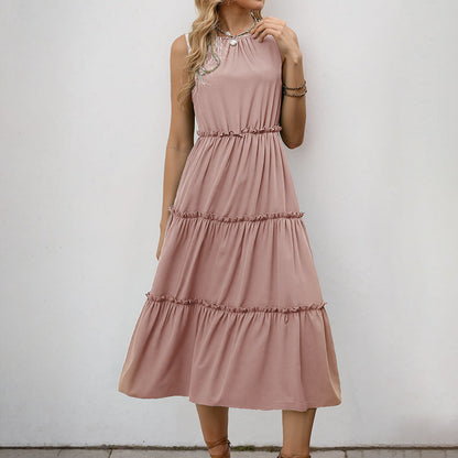 Damen Maxikleid Rüschendetails Elastischer Taillenzug