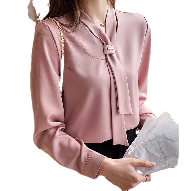 Damen Bluse Seidenfinish Eleganter Schlaufenkragen Norvielle