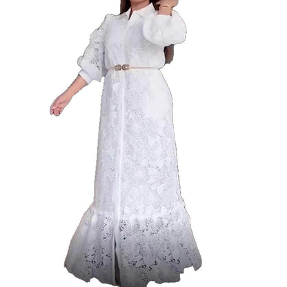 Damen Spitzenmaxikleid mit Voluminösen Ärmeln Norvielle