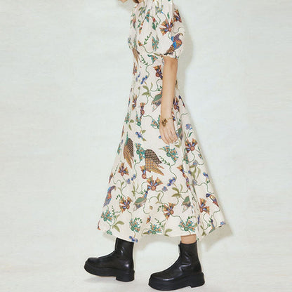 Damen Maxikleid Blumenmuster Voluminöse Ärmel Norvielle