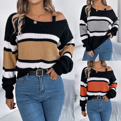 Damen Off-Shoulder Pullover Streifen Norvielle - Norvielle