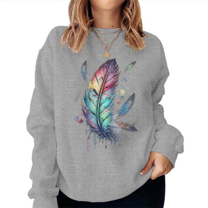 Damen Sweatshirt Bunt Federdesign Lässig Norvielle - Norvielle