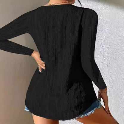 Damen Langarmbluse Strukturiertes Design Knöpfe Norvielle