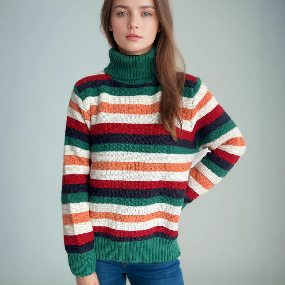 Damen Rollkragenpullover Gestreift Weich Norvielle