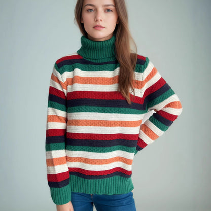Damen Rollkragenpullover Gestreift Weich Norvielle