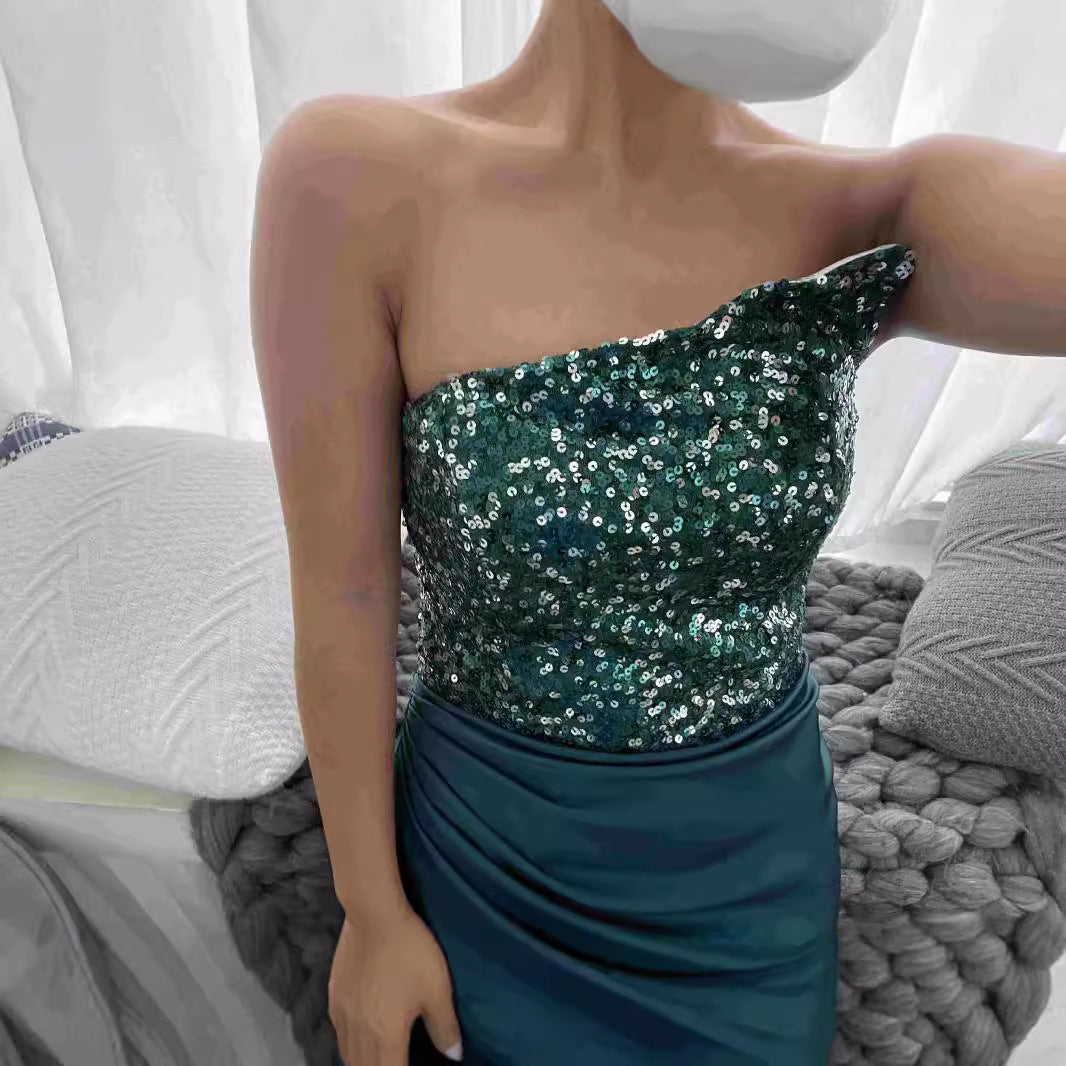 Damen Abendkleid Asymmetrisch Norvielle Hocher Beinschlitz