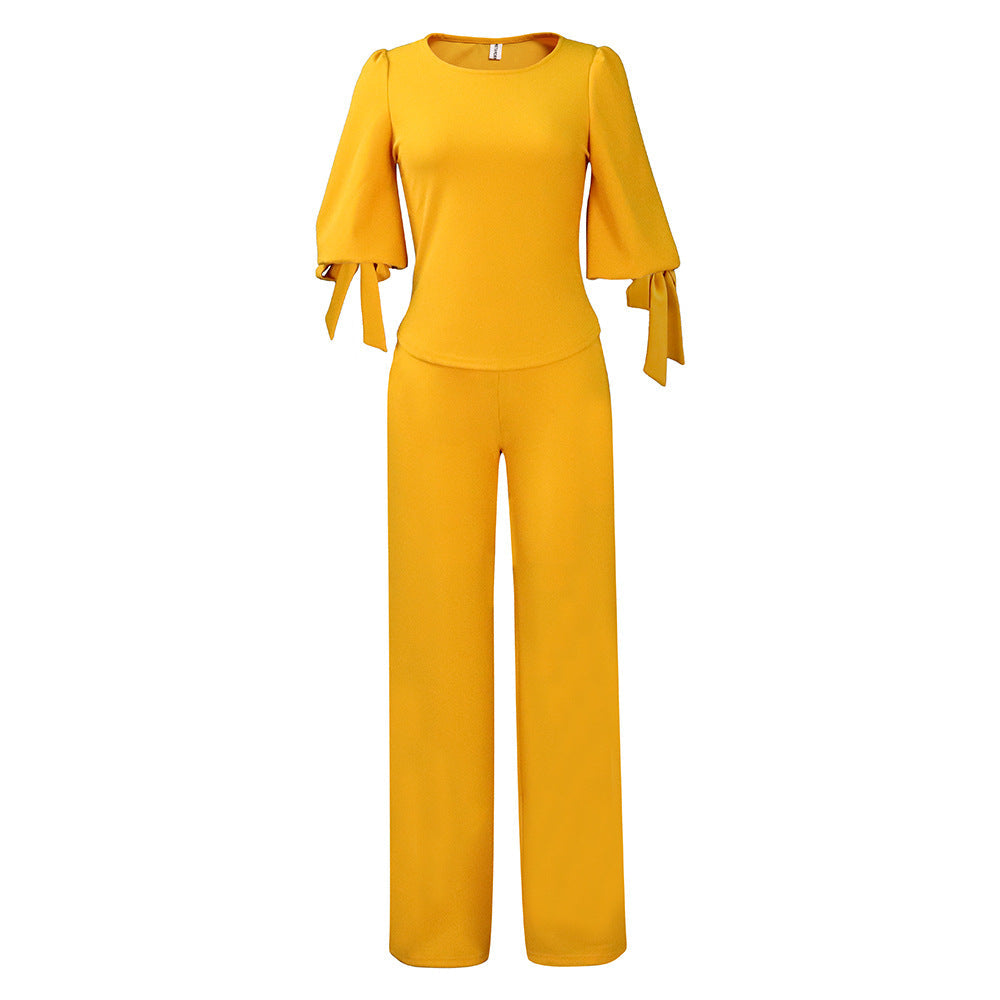 Damen Jumpsuit Trompetenärmel Bindeband