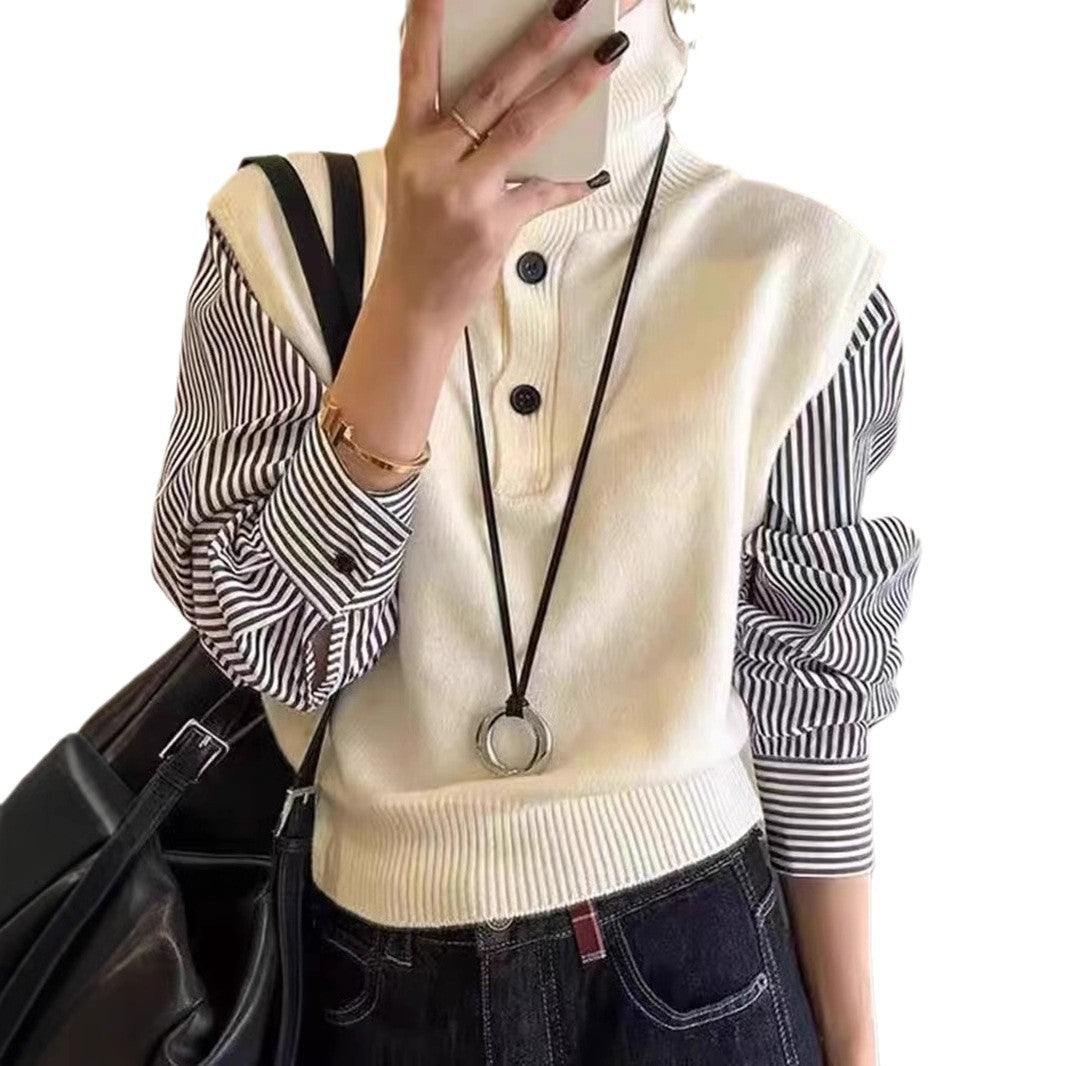 Damen Pullover Hochkragen Knopf details Norvielle