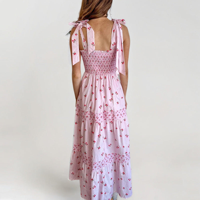 Damen Maxikleid mit Smocking-Oberteil und Blumenmuster