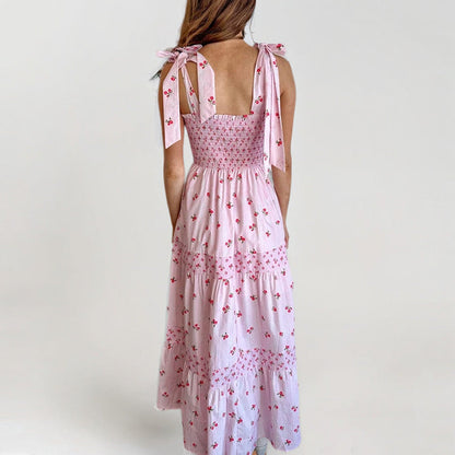 Damen Maxikleid mit Smocking-Oberteil und Blumenmuster