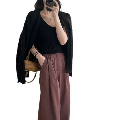 Damen Strickcardigan Offene Ärmel Weich Flauschig Beige