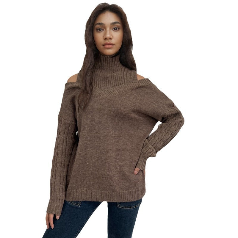 Damen Pullover Schulterfrei Zopfmuster Norvielle