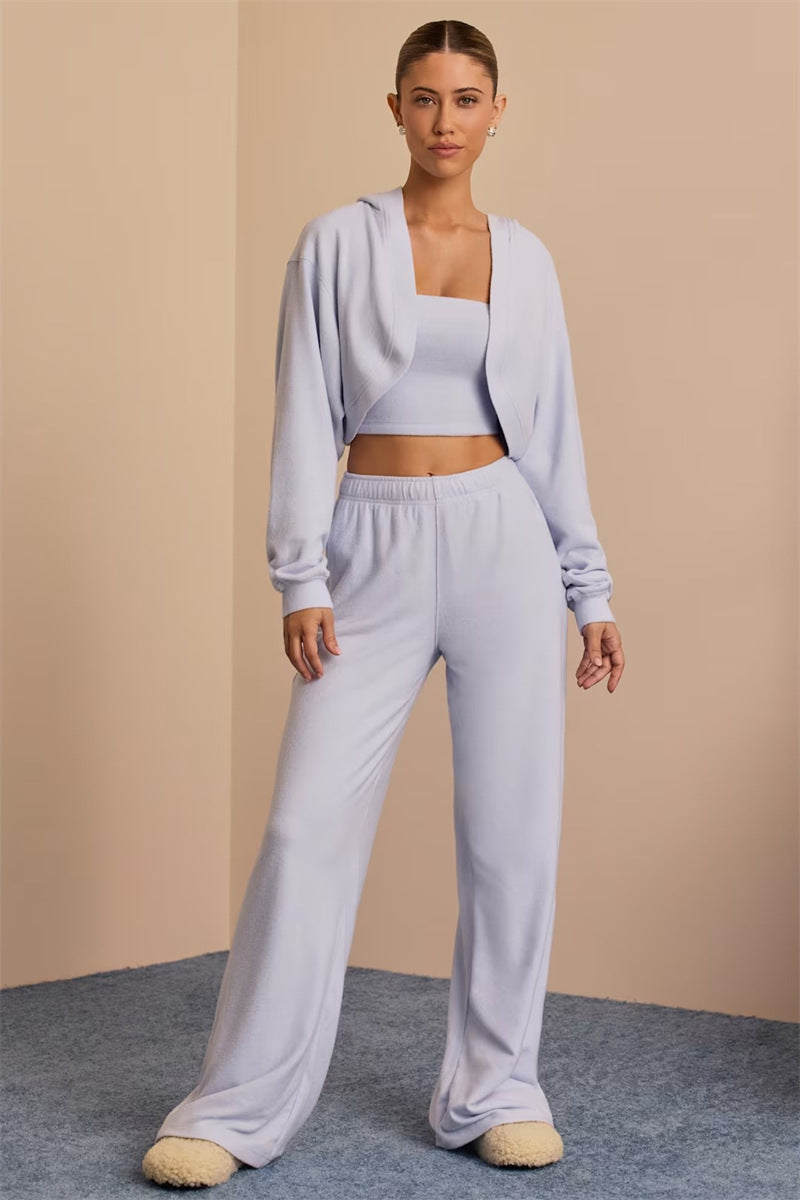 Damen Lounge-Set Cropped Weite Hose