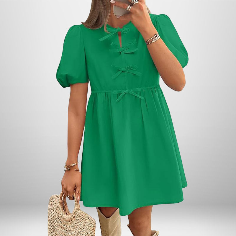 Damen Kurzkleid Puffärmel Schleifendetails Norvielle