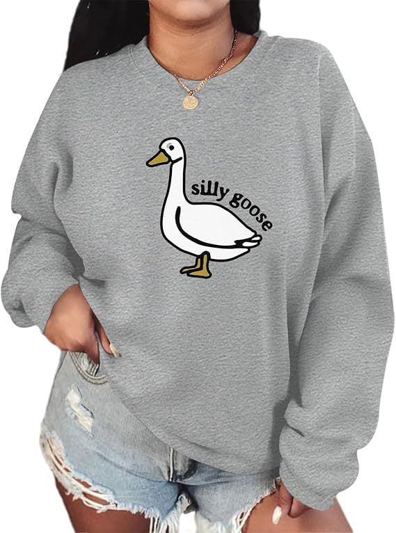 Damen Sweatshirt Entenmotiv Lässig Grün