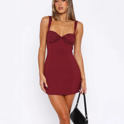 Damen Bodycon Kleid Spitze V-Ausschnitt